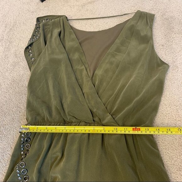 Haute Hippie asymmetrical Military green grommets silk dress Sz M - Picture 11 of 13